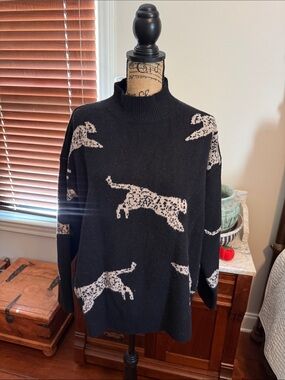 Black cheetah -Print Mock Neck Sweater - Women's